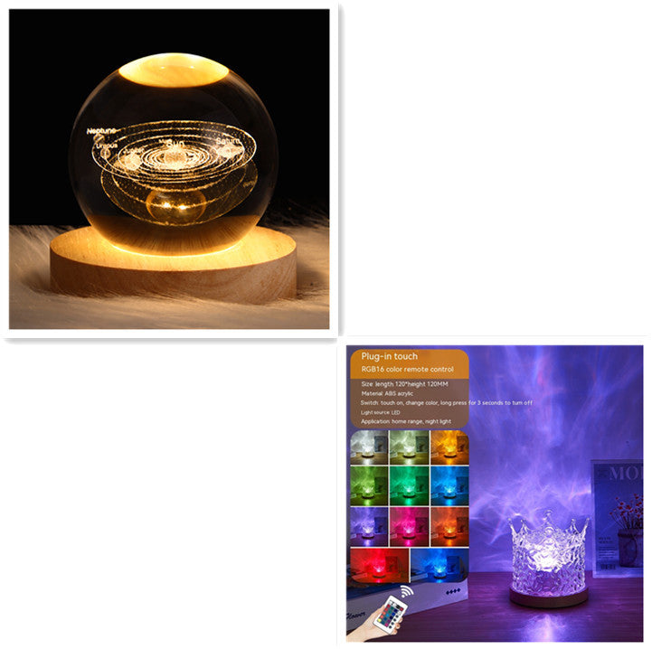 LED Water Ripple Ambient Night Light USB Rotating Projection Crystal Table Lamp