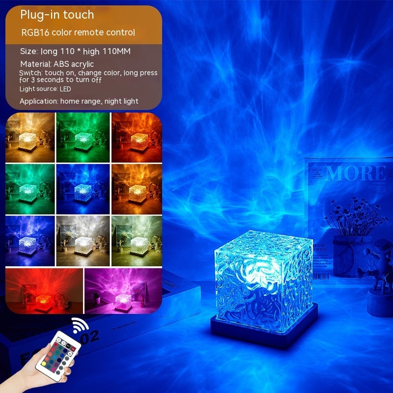 LED Water Ripple Ambient Night Light USB Rotating Projection Crystal Table Lamp