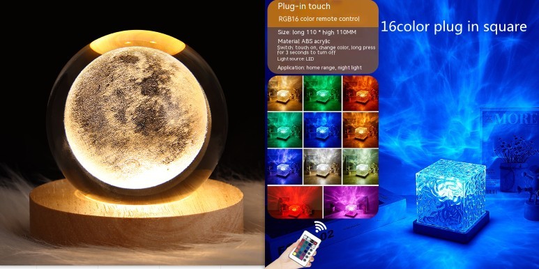 LED Water Ripple Ambient Night Light USB Rotating Projection Crystal Table Lamp