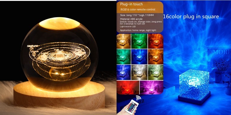 LED Water Ripple Ambient Night Light USB Rotating Projection Crystal Table Lamp